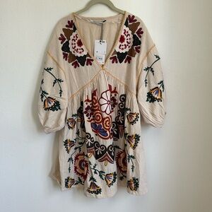 Zara embroidered mini dress with balloon sleeves